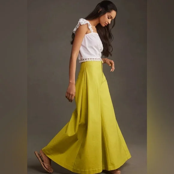 ANTHROPOLOGIE neon green wide legged pants, Size 0 ( fits best size 0-4 ) NWT - Picture 5 of 9